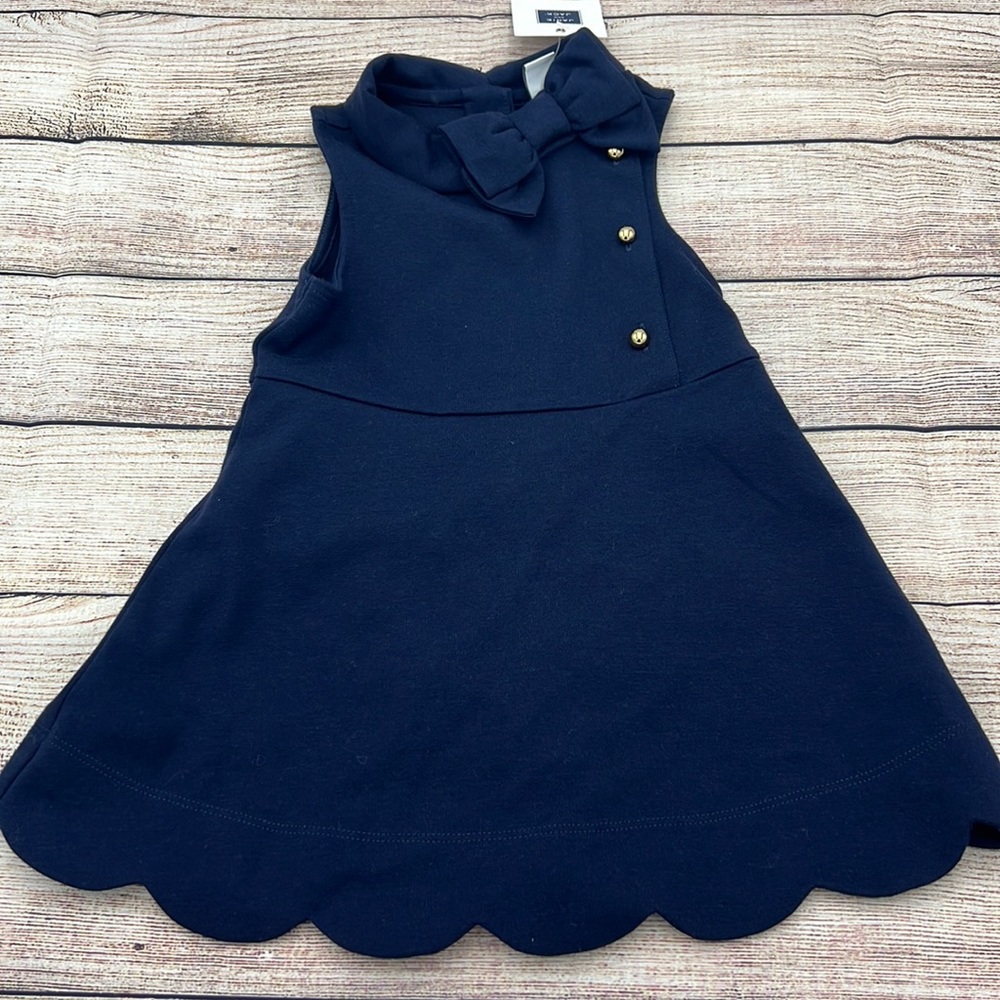 Janie and Jack Navy Scalloped Dress with Gold Buttons Size 12 to 18 Mont…